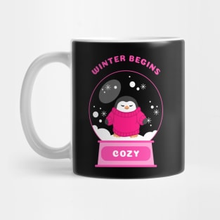 Winter Begins Cozy Penguin (Pink) Mug